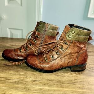 Josef Seibel Sanja 09 Women's Cognac/Olive Military-inspired Boots Sz US 7 /EU38